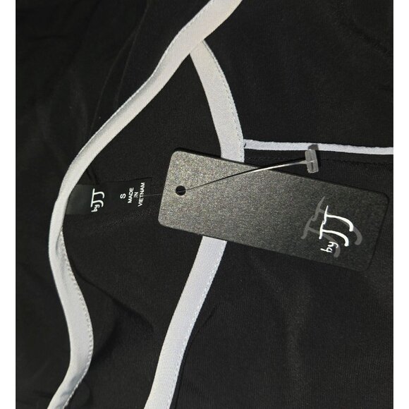 By JJ Black with White trim Stretch Asymmetric Tunic Top Blouse Size SMALL NEW - Picture 8 of 8